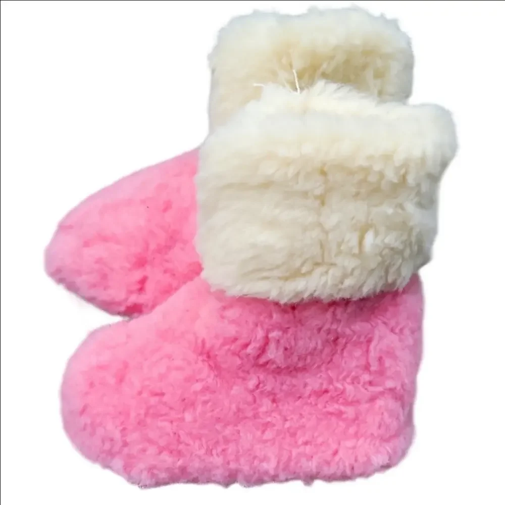 Wool Sherpa Sheepskin Eluna Sleepers Ankle Booties Pink White New